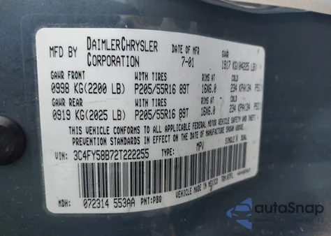 2002 Chrysler Pt Cruiser Touring from USA, damaged, VIN 3C4FY58B72T222255